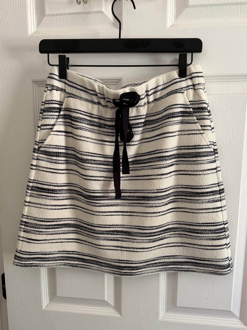 Striped A-Line Drawstring Skirt - Black & White